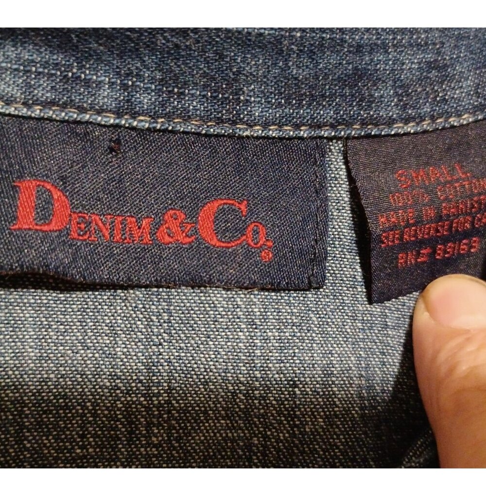 Denim & Co. Denim Jacket Womens S Floral Embroidered Blue Button Front - Picture 5 of 6